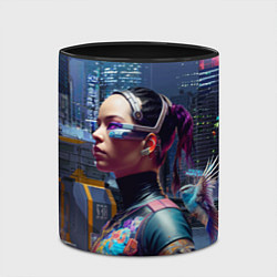 Кружка 3D Cyberpunk - brave girl - neural network, цвет: 3D-белый + черный — фото 2