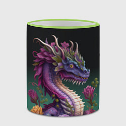 Кружка 3D Неоновый дракон с цветами, цвет: 3D-светло-зеленый кант — фото 2