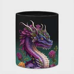 Кружка 3D Неоновый дракон с цветами, цвет: 3D-белый + черный — фото 2