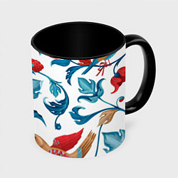 Кружка 3D Узоры и птицы, цвет: 3D-белый + черный