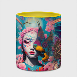Кружка 3D Japanese girl with a bird - irezumi, цвет: 3D-белый + желтый — фото 2