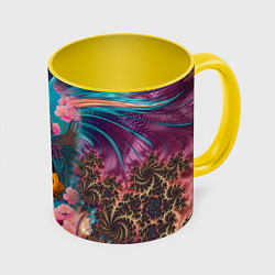 Кружка цветная Japanese girl with a bird - irezumi