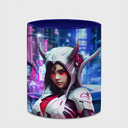 Кружка 3D Demon Oni - cyberpunk, цвет: 3D-белый + синий — фото 2