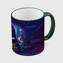 Кружка 3D Cyberpunk Mona Lisa, цвет: 3D-зеленый кант