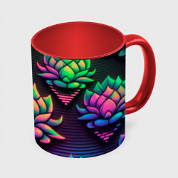 Кружка 3D Неоновый лотос, цвет: 3D-белый + красный