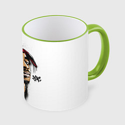 Кружка 3D 2Pac - Тупак Шакур, цвет: 3D-светло-зеленый кант