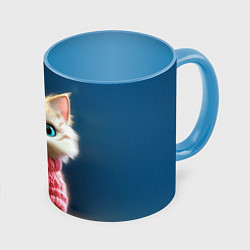 Кружка 3D Котик в розовом свитере, цвет: 3D-белый + небесно-голубой