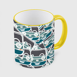 Кружка 3D Абстракция машина, цвет: 3D-желтый кант
