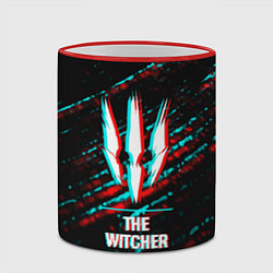 Кружка 3D The Witcher в стиле glitch и баги графики на темно, цвет: 3D-красный кант — фото 2