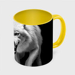 Кружка цветная Агрессивный белый волк