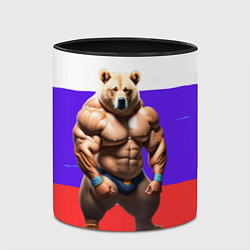 Кружка 3D Накаченный медведь на Российском флаге, цвет: 3D-белый + черный — фото 2
