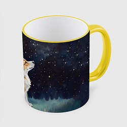 Кружка 3D Корги и звездное небо - акварель, цвет: 3D-желтый кант