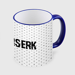 Кружка 3D Berserk glitch на светлом фоне: надпись и символ, цвет: 3D-синий кант
