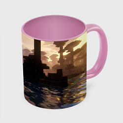 Кружка 3D Minecraft - река в лесу, цвет: 3D-белый + розовый