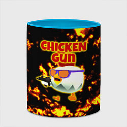 Кружка 3D Chicken Gun на фоне огня, цвет: 3D-белый + небесно-голубой — фото 2