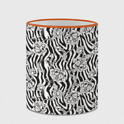 Кружка 3D Декоративные цветы на фоне зебры, цвет: 3D-оранжевый кант — фото 2