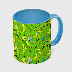 Кружка цветная Зеленые волнистые попугайчики