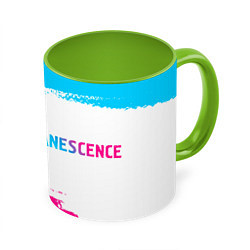 Кружка 3D Evanescence neon gradient style: надпись и символ, цвет: 3D-белый + светло-зеленый