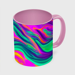 Кружка 3D Градиентные цветные волны, цвет: 3D-белый + розовый