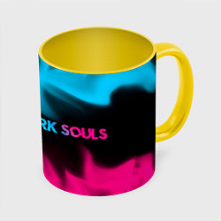 Кружка 3D Dark Souls - neon gradient: надпись и символ, цвет: 3D-белый + желтый