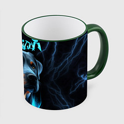 Кружка 3D Rottweiler and lightnings, цвет: 3D-зеленый кант