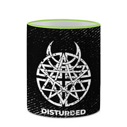 Кружка 3D Disturbed с потертостями на темном фоне, цвет: 3D-светло-зеленый кант — фото 2