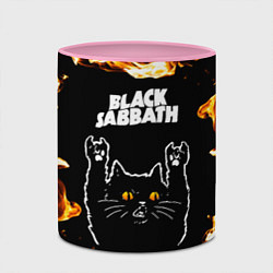 Кружка 3D Black Sabbath рок кот и огонь, цвет: 3D-белый + розовый — фото 2
