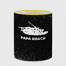 Кружка 3D Papa Roach с потертостями на темном фоне, цвет: 3D-желтый кант — фото 2