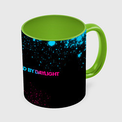 Кружка 3D Dead by Daylight - neon gradient: надпись и символ, цвет: 3D-белый + светло-зеленый