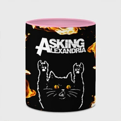 Кружка 3D Asking Alexandria рок кот и огонь, цвет: 3D-белый + розовый — фото 2