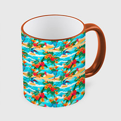 Кружка 3D Гавайский стиль море и цветы, цвет: 3D-оранжевый кант