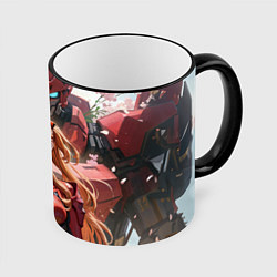 Кружка цветная Аска Ленгли и робот