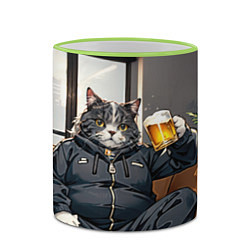 Кружка 3D Толстый кот со стаканом пива, цвет: 3D-светло-зеленый кант — фото 2