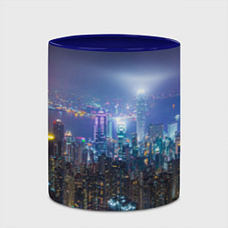 Кружка 3D Большой город в розово-голубых огнях, цвет: 3D-белый + синий — фото 2