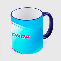 Кружка 3D Honda neon gradient style: надпись и символ, цвет: 3D-синий кант