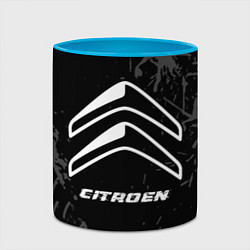 Кружка 3D Citroen speed на темном фоне со следами шин, цвет: 3D-белый + небесно-голубой — фото 2