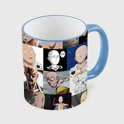 Кружка 3D Saitama - many faces, цвет: 3D-небесно-голубой кант