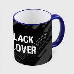 Кружка 3D Black Clover glitch на темном фоне: надпись и симв, цвет: 3D-синий кант