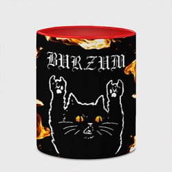 Кружка 3D Burzum рок кот и огонь, цвет: 3D-белый + красный — фото 2