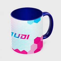 Кружка 3D Audi neon gradient style: надпись и символ, цвет: 3D-белый + синий