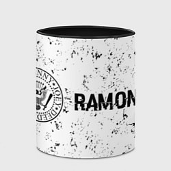 Кружка 3D Ramones glitch на светлом фоне: надпись и символ, цвет: 3D-белый + черный — фото 2