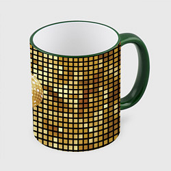 Кружка 3D Золотой диско шар и золотая мозаика, цвет: 3D-зеленый кант