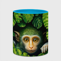 Кружка 3D Маленькая обезьянка в листьях, цвет: 3D-белый + небесно-голубой — фото 2