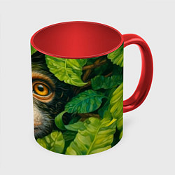 Кружка 3D Обезьянка в джунгли, цвет: 3D-белый + красный