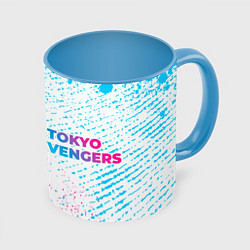 Кружка 3D Tokyo Revengers neon gradient style: надпись и сим, цвет: 3D-белый + небесно-голубой