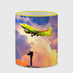 Кружка 3D S7 Боинг 737 в облаках, цвет: 3D-желтый кант — фото 2