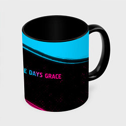 Кружка 3D Three Days Grace - neon gradient: надпись и символ, цвет: 3D-белый + черный