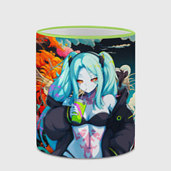 Кружка 3D Ребекка и дракон - Киберпанк аниме, цвет: 3D-светло-зеленый кант — фото 2
