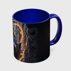 Кружка 3D Готическая ведьма и огонь в подземелье, цвет: 3D-белый + синий