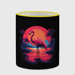 Кружка 3D Розовый фламинго среди пальм, цвет: 3D-желтый кант — фото 2